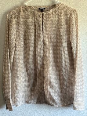 Express Cream and Brown Geometric Print Long Sleeve Top